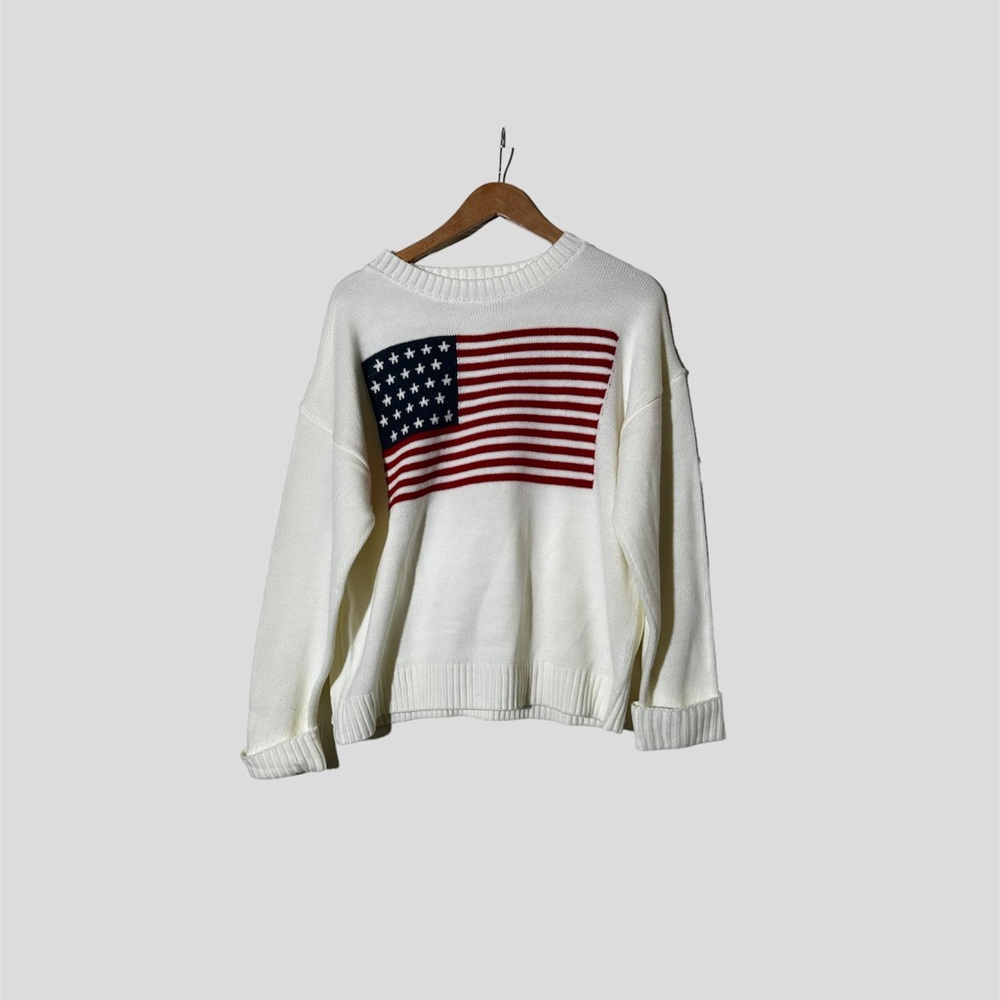 Pink lily American flag oversized sweater